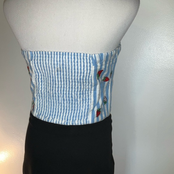 Anthropologie Blue and White Ruffled Bustier Crop Top - Picture 3 of 12